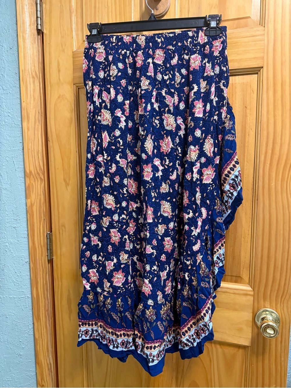 Bohemian Floral Maxi Skirt in Navy and Pink print